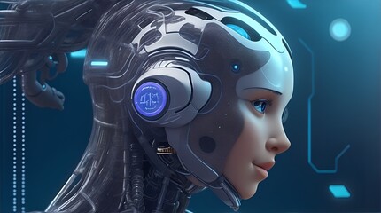 Futuristic Humanoid Robot Woman- Cyborg, Android - technology and AI concept