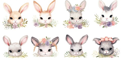 Obraz premium Watercolor Bunny Whimsical Bunny Clipart - Realistic Watercolor Style - Babycore - Whitcomb-Girls - Aquarellist Generative AI Digital Illustration