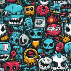 Fototapeta premium Graffiti art seamless repeat pattern, colorful funky 