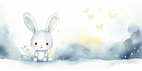 Watercolor Bunny    Soft Watercolor - Cute Rabbit - Whimsical Charm - Playful Illustration Generative AI Digital Illustration