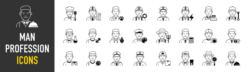 Set of glyph professions web icons. Filled icon such as musician, lawyer, stewardess, plumber, cricket player, programmer, orthodontist, dj. Vector illustration.
