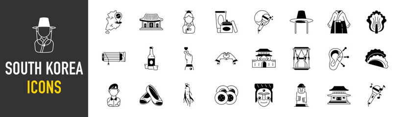 Set of south korea icons. Art style icons bundle. vector illustration