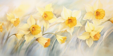 Fototapeta na wymiar Daffodil Watercolor enchanting Petals - Watercolor Whirl - Mesmerizing Daffodils in a Swirl of Hues. Generative AI Digital Illustration