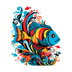 Fototapeta premium Colorful Depths, Pop Art's Abstract Fish Illustration in All Its Vibrant Glory. Vector Illustration