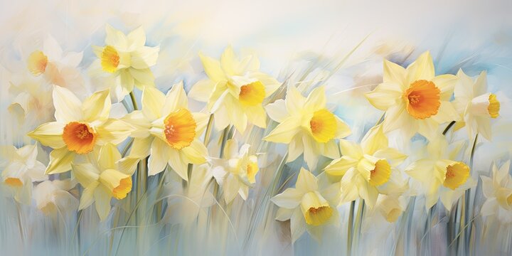 Daffodil Watercolor Luminous Blooms - Watercolor Symphony - Illuminating Daffodils in Artistic Brilliance.   Generative AI Digital Illustration
