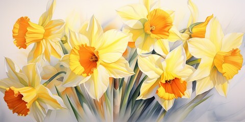 Fototapeta na wymiar Daffodil Watercolor Floral Fantasy - Daffodil Watercolor Tales - Embark on a Journey into Nature's Wonder. Find magic in each stroke Generative AI Digital Illustration