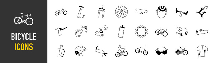 Bicycle, cyclists icons set. Bicycle ride, icon vector collection.	
