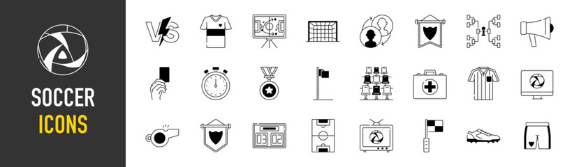 Set of football soccer icons. Thin style icons Pack. Vector Illustration
