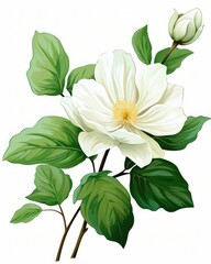 A flower painted green and white on white background. (Generative AI)
