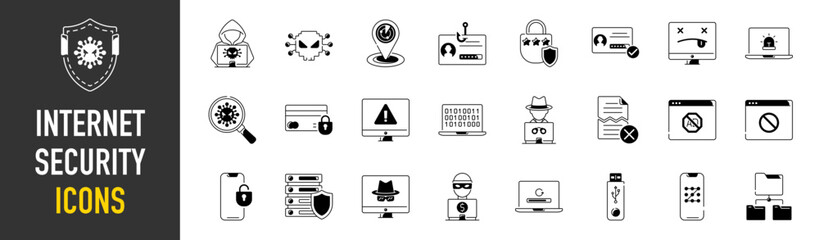 Internet security icons set. Computer and Cyber security symbols icons set. Modern outline elements, graphic design concepts.