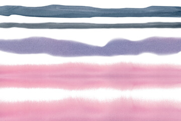 Abstract watercolor pink and lilac background with spots, washes, splashes, stripes, waves, color gradient.