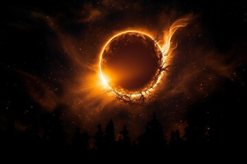 Obraz na płótnie Canvas Full solar eclipse in the sky