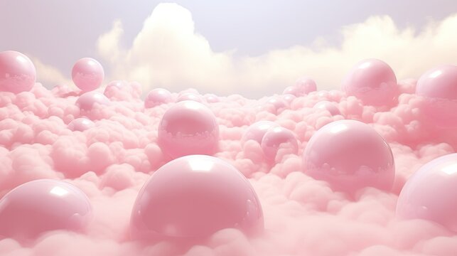 Generative AI, Pink magenta fantastic 3d clouds on the floor, sky and landscape. Gentle colors and with bright lights..
