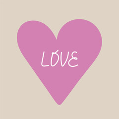 Abstract shapes of hearts. Naive hand drawn illustration design with word love. Colorful vector clipart