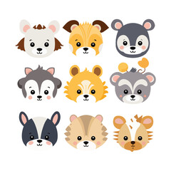 set of  cute animals face