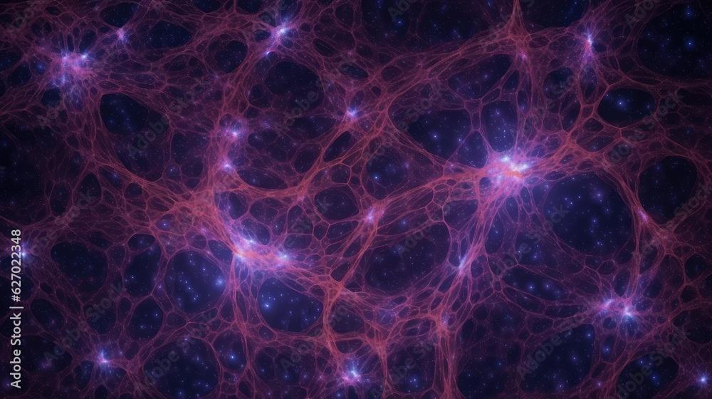 Wall mural universe map structure illustration of matter distribution in space, purple cosmic web of galaxy fil
