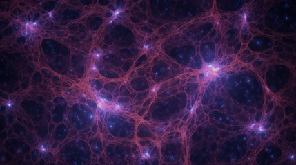 Universe map structure illustration of matter distribution in space, purple cosmic web of galaxy filaments with galaxy superclusters among dark matter group of galaxies clusters in observable universe © TRAVELARIUM