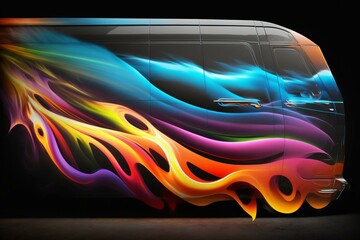 Colorful fire aerography on car side, banner for auto repair. Generative AI