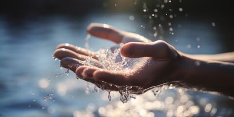 Womans Hands with Water Splashing, Symbolizing Water Scarcity and Global Impact