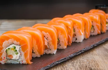 Fotobehang sushi with salmon © Inna