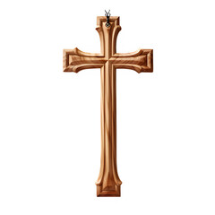 wooden christian cross isolated on transparent background ,cross symbol cut out ,generative ai