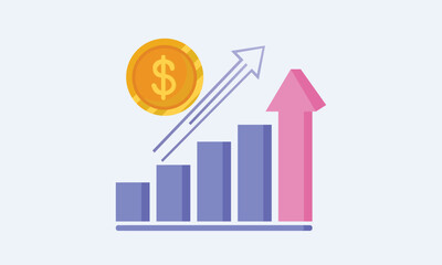 Add money growth icon, progress marketing.on white background.Vector Design Illustration.