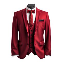 red tuxedo suit mockup on transparent background ,tuxedo isolated cut out ,generative ai