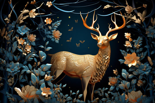 modern and creative interior mural wall art wallpaper of a deer