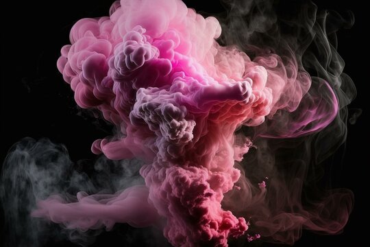 A black background blankets a cloudy pink smoke in this image. Generative AI
