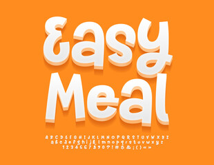 Fototapeta na wymiar Vector creative concept Easy Meal. Handwritten White Font. Set of artistic Alphabet Letters, Numbers and Symbols