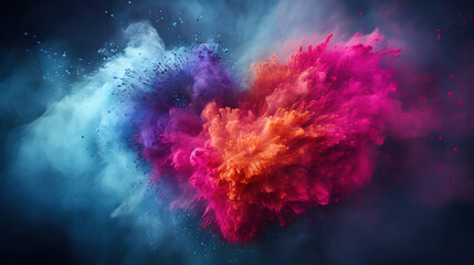 Fototapeta na wymiar An illustration of a heart made of colorful powder, symbolizing the beauty and energy. Generative Ai