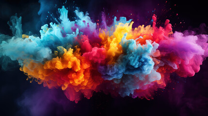 Fototapeta na wymiar Colored powder explosion, Abstract closeup dust on backdrop. Generative Ai