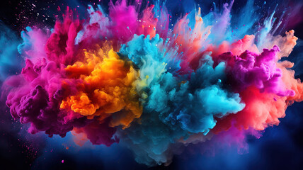 Fototapeta na wymiar Colorful mixed rainbow powder explosion isolated on white background. Generative Ai