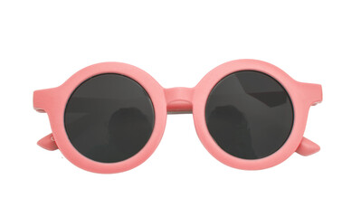 Sunglasses isolated on transparent background, children pastel pink round frame eyeglasses, PNG,	