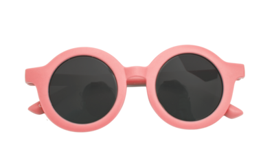 Sunglasses isolated on transparent background, children pastel pink round frame eyeglasses, PNG,	