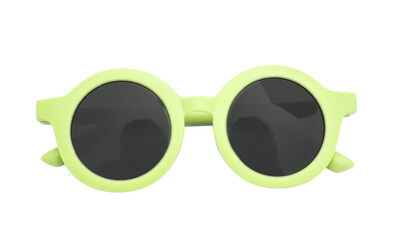 Sunglasses isolated on transparent background, children yellow green round frame eyeglasses, PNG,	