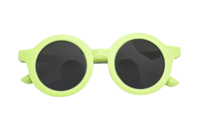 Sunglasses isolated on transparent background, children yellow green round frame eyeglasses, PNG,	