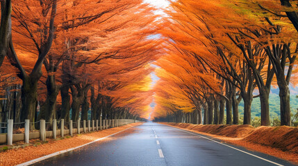 美しい秋の紅葉の並木道 - obrazy, fototapety, plakaty