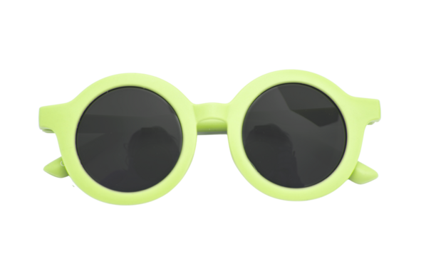 Sunglasses isolated on transparent background, children yellow green round frame eyeglasses, PNG,	