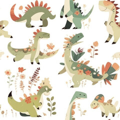Cartoon dinosaurs childish seamless repeat pattern
