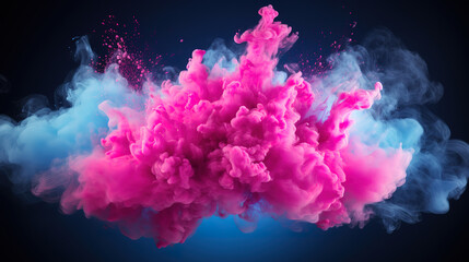 Blue and pink smoke effect on black background. Generative Ai