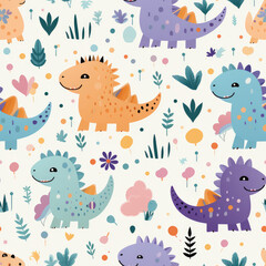 Cartoon dinosaurs childish seamless repeat pattern
