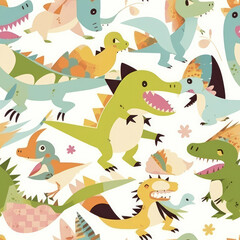 Cartoon dinosaurs childish seamless repeat pattern
