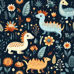Cartoon dinosaurs childish seamless repeat pattern
