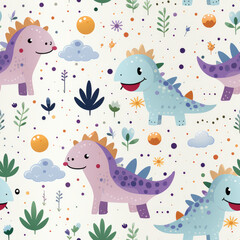 Cartoon dinosaurs childish seamless repeat pattern
