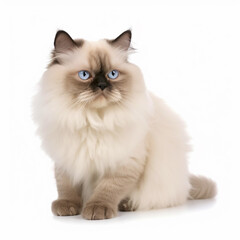 Fototapeta na wymiar Cute Himalayan breed cat portrait close-up isolated on white, lovely pet, blue eyes