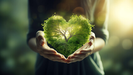 World environment day concept: Human hands holding hearth shape. Generative Ai