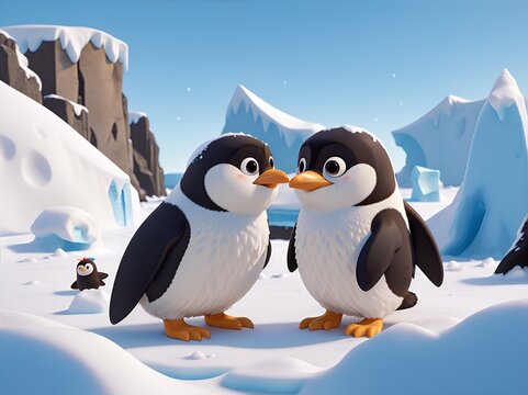  3D cartoon of adorable penguins 
