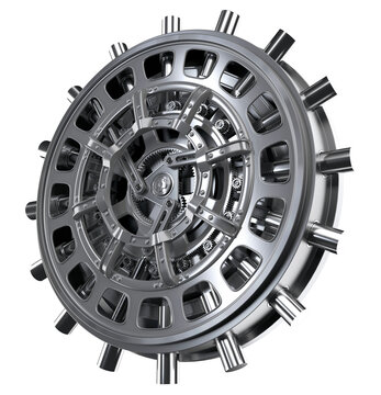 Round steel door of a bank vault. 3d illustration isolated on white