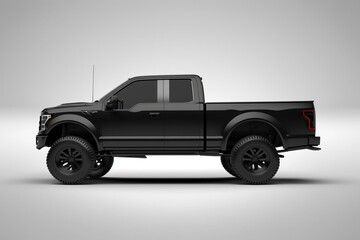 3D illustration of black pickup truck from the side on a white background. Generative AI - obrazy, fototapety, plakaty
